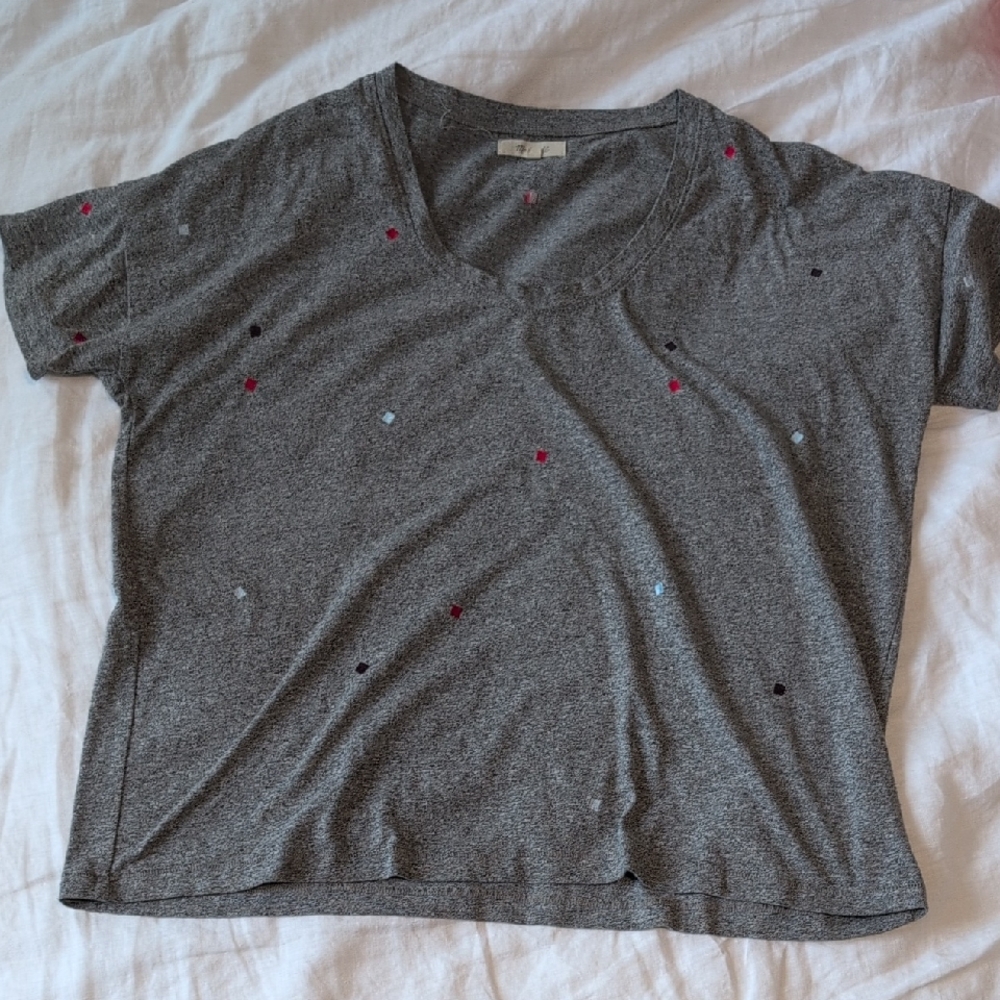 Madewell Gray Tee with Red Accents
